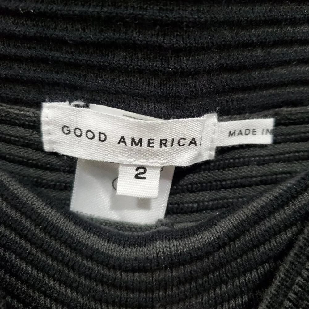 Good American Women's Straight Legged Chunky Ribbed Black Gray Leggings Size 2